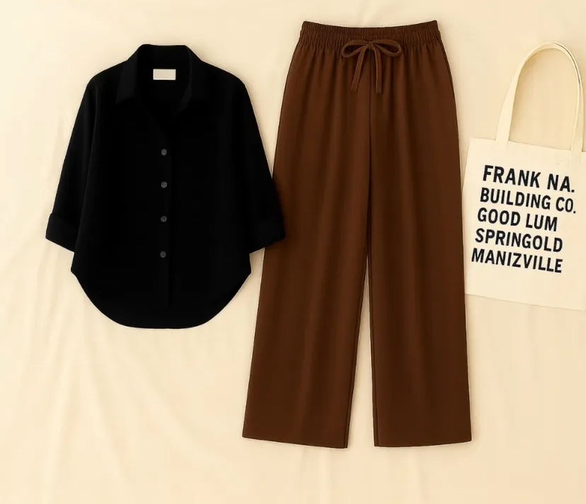 Black Button Down With Brown Flapper Cordset