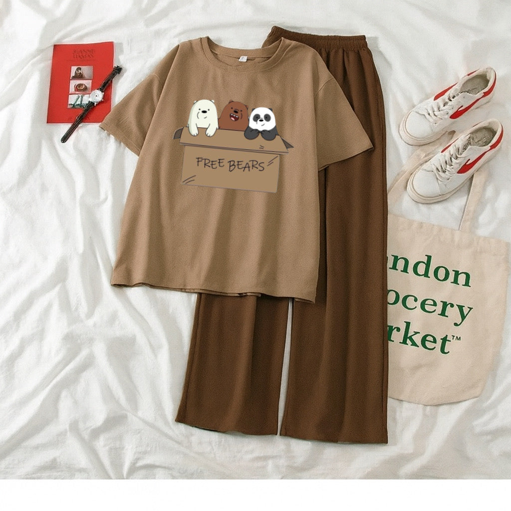 Pack of 2 Coffee Tshirt Free Bear With Brown Flapper Trouser