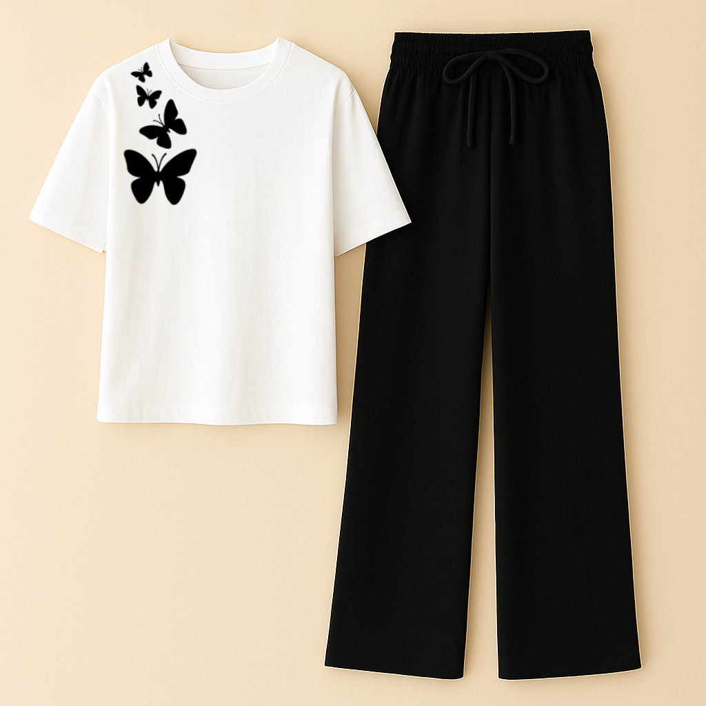 Shoulder Butterfly White Black Flapper Summer Tracksuit
