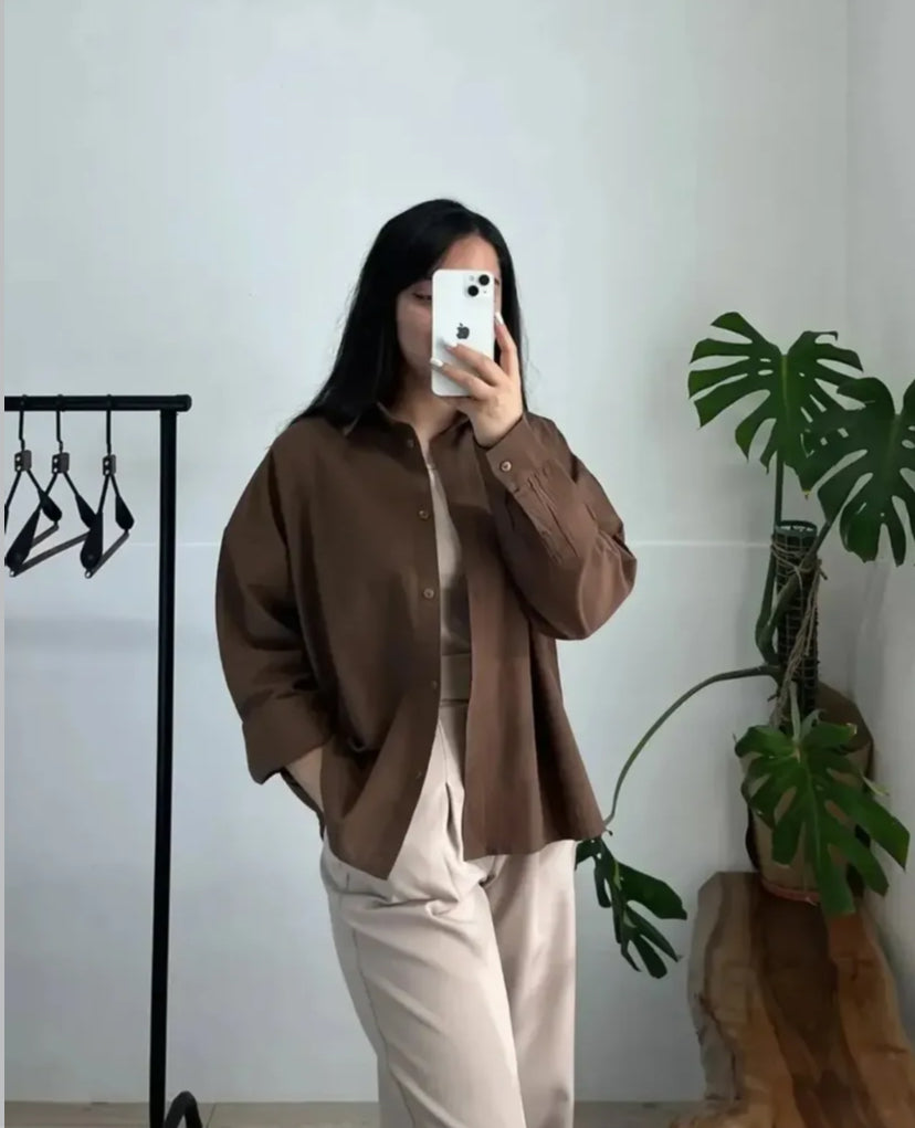 Brown button down shirt