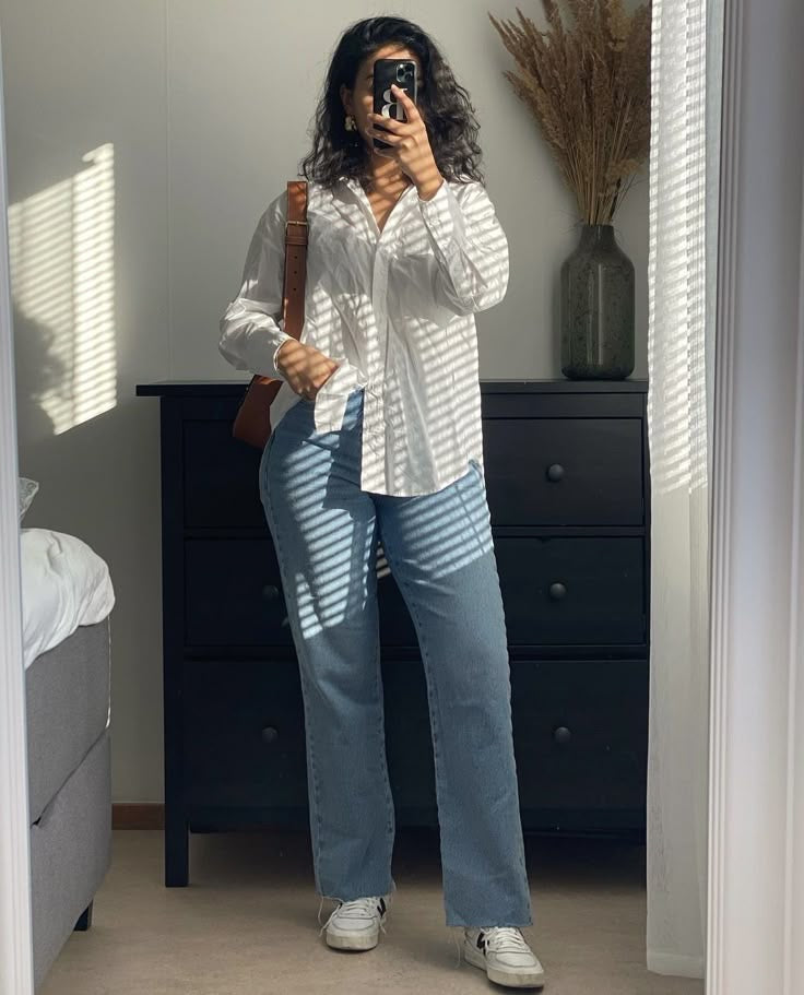 White button down with sky wide leg jeans pack of 2