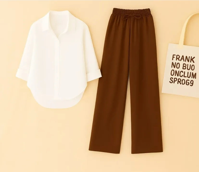 White Button Down With Brown Flapper Cordsets