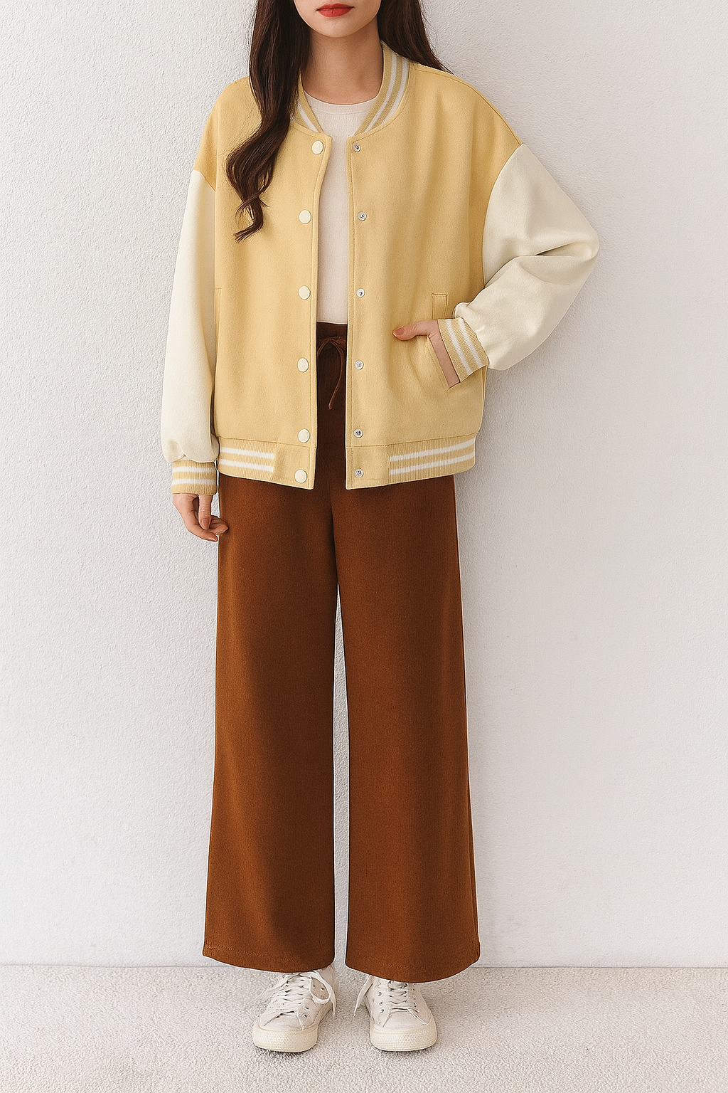 Skin varsity Jacket With Brown Flapper Trouser
