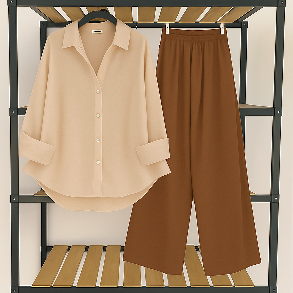 Skin button down with Brown Flapper Trouser