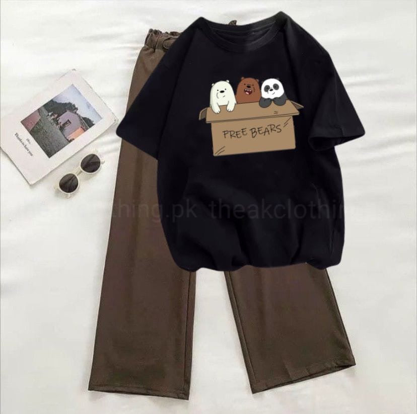 Free bear black tshirt Brown Flapper Summer Tracksuit