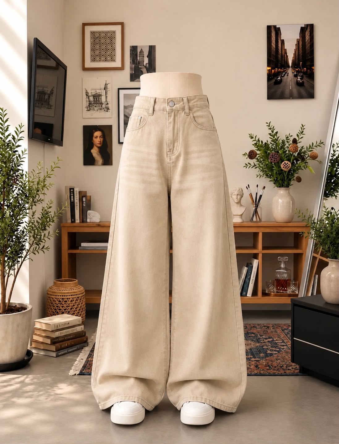 Shaded Beige Wide leg jeans