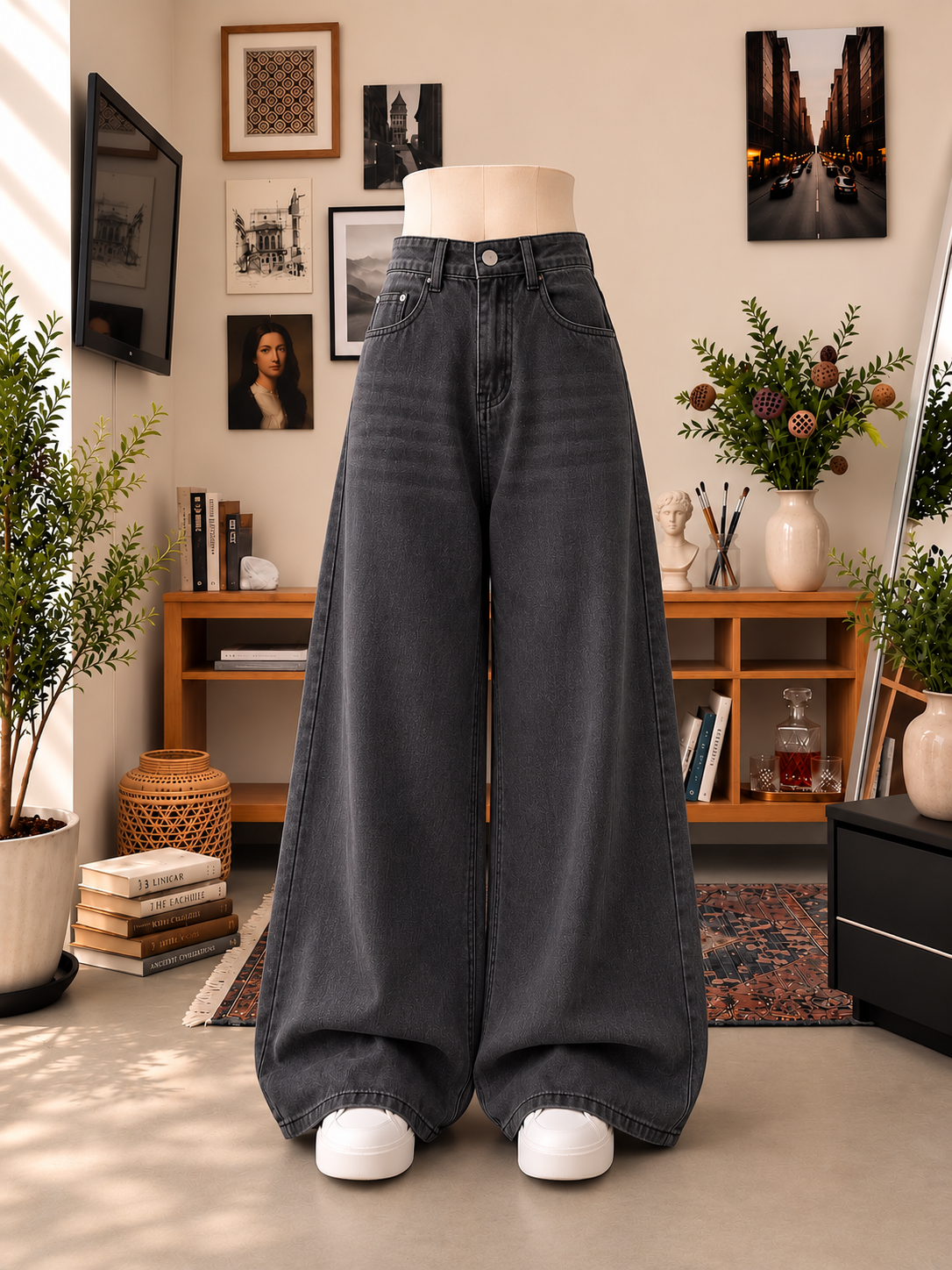 Shaded charcoal Wide leg jeans