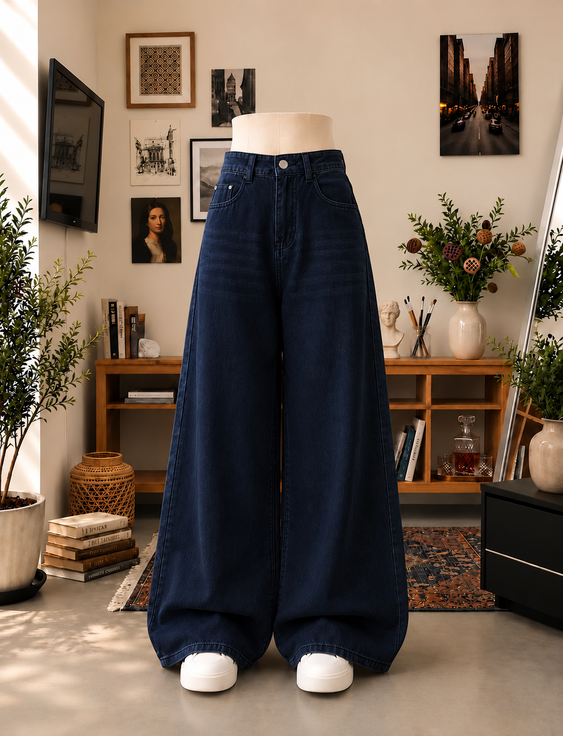 Shaded Dark blue Wide leg jeans