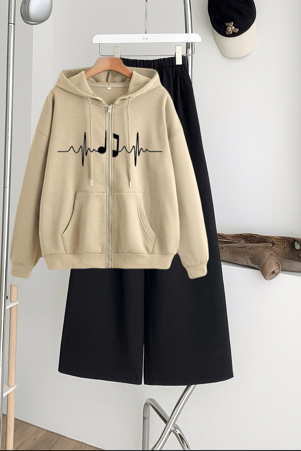 Heart beat song  Zipper Hoodie with Black  Flapper Trouser Tracksuit – Skin