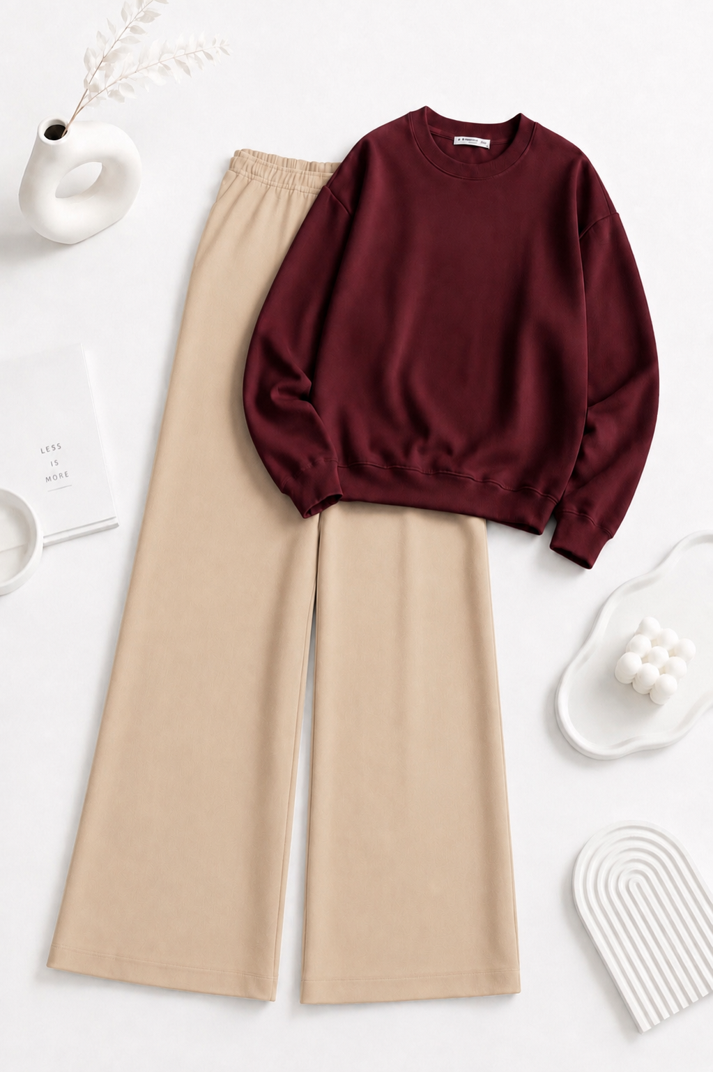 Maroon Sweatshirt with  Beige Flapper Trouser Tracksuit