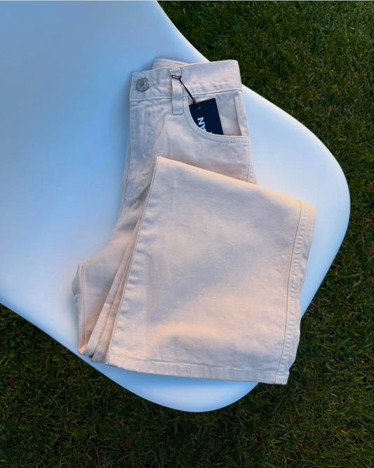 Beige wide leg jeans