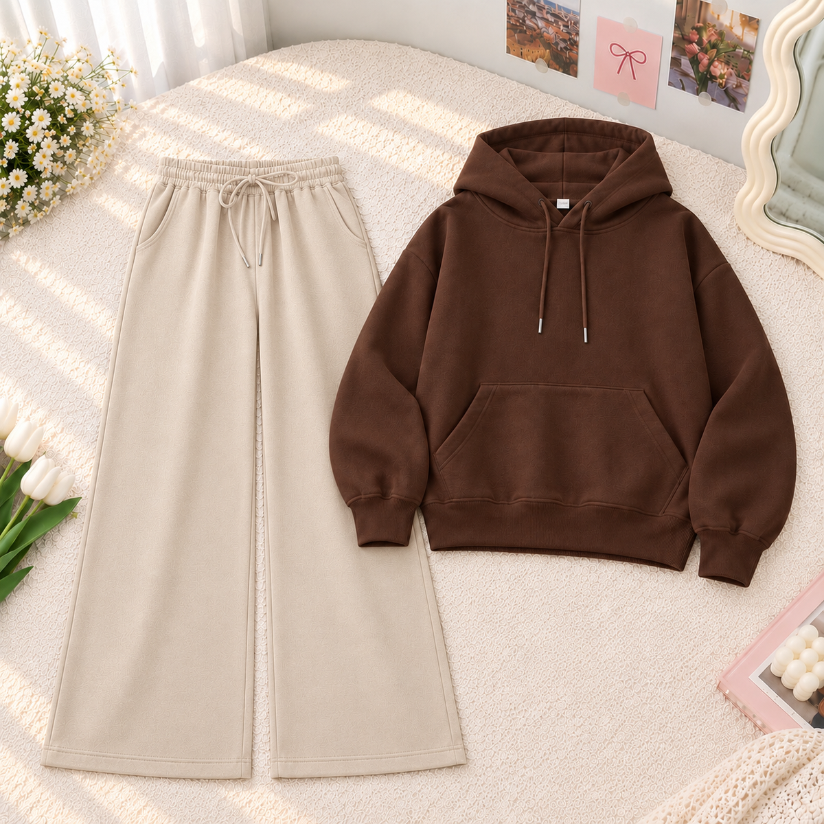 Brown Hoodie With Beige Flapper Tracksuit