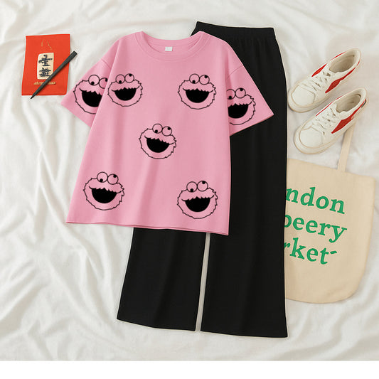Pack of 2 pink Tshirt smileys With Black Flapper Trouser