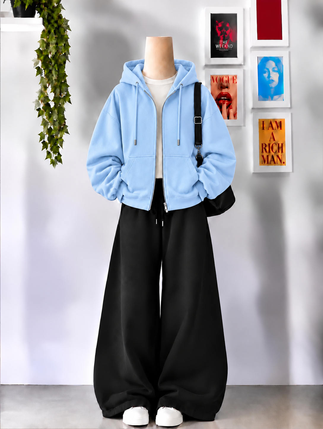 Sky Zipper + Inner  With Black Flapper Tracksuit