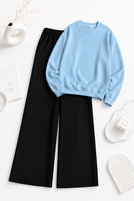Sky Blue Sweatshirt with Black Flapper Trouser Tracksuit