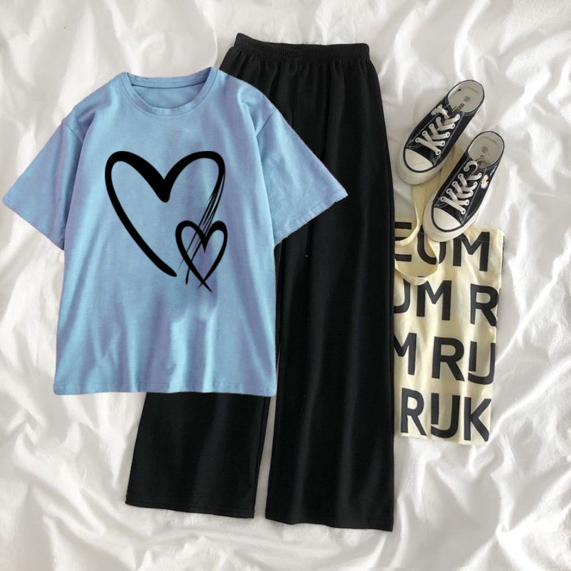 Love double heart sky black flapper summer tracksuit