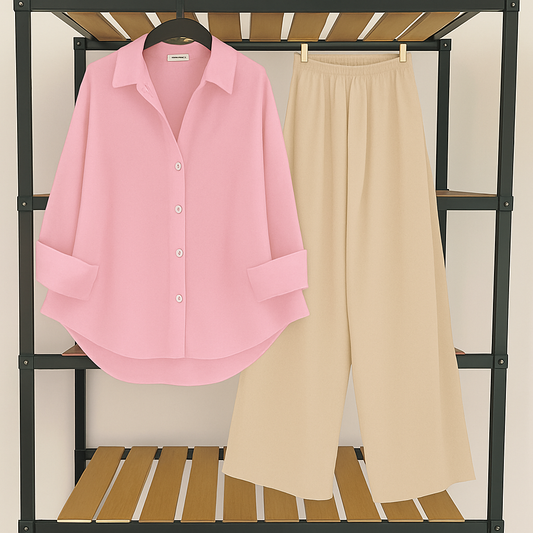Pink button down with skin flapper Trouser