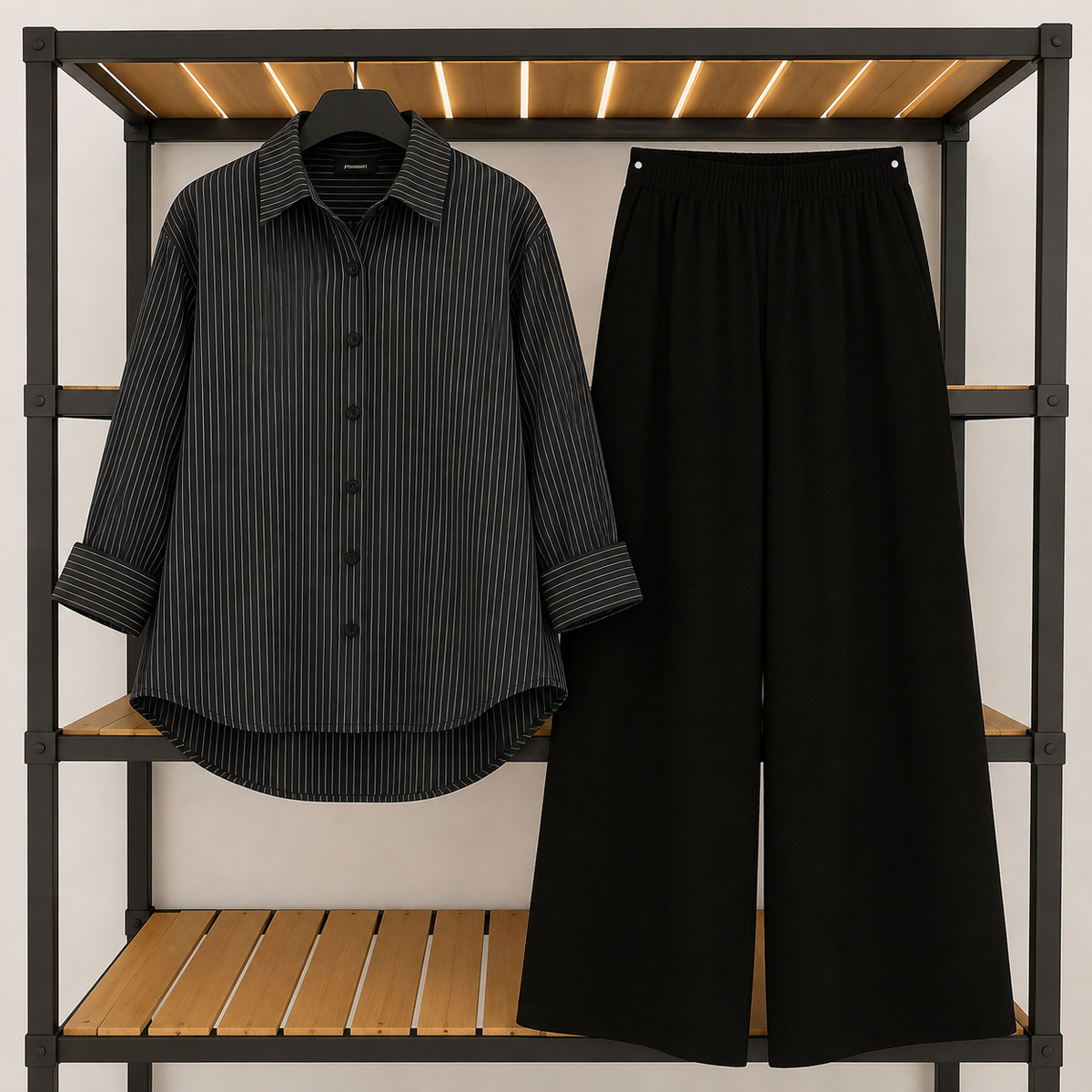 Black Pinstripe Button Down With Flapper Trouser