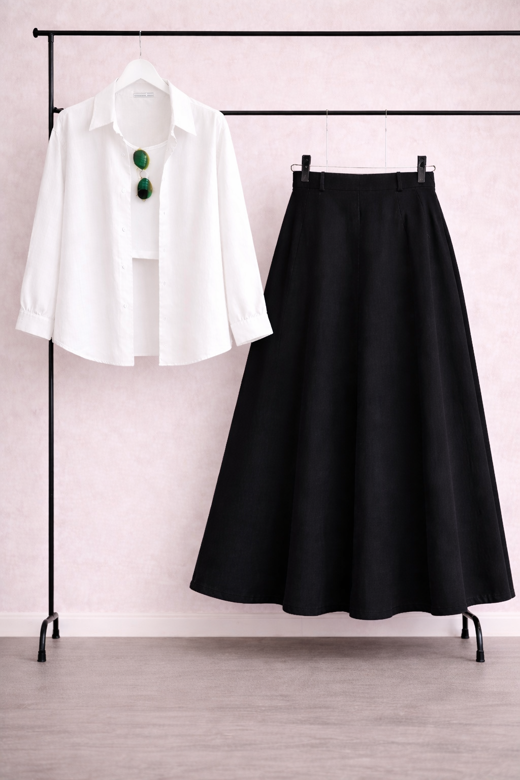 Pack of 3 white   Button down + Tanktop  With Black Skirt