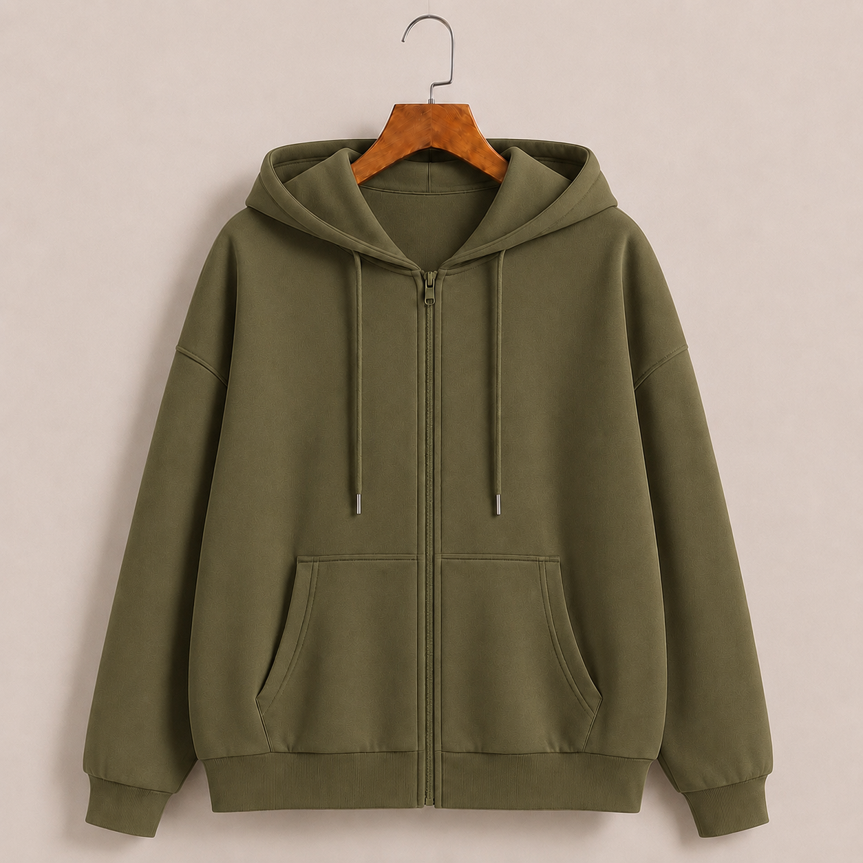 Olive Green Zipper Hoodie