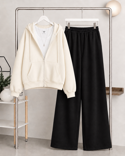 Skin Zipper + Inner with   Black Flapper Trouser Tracksuit