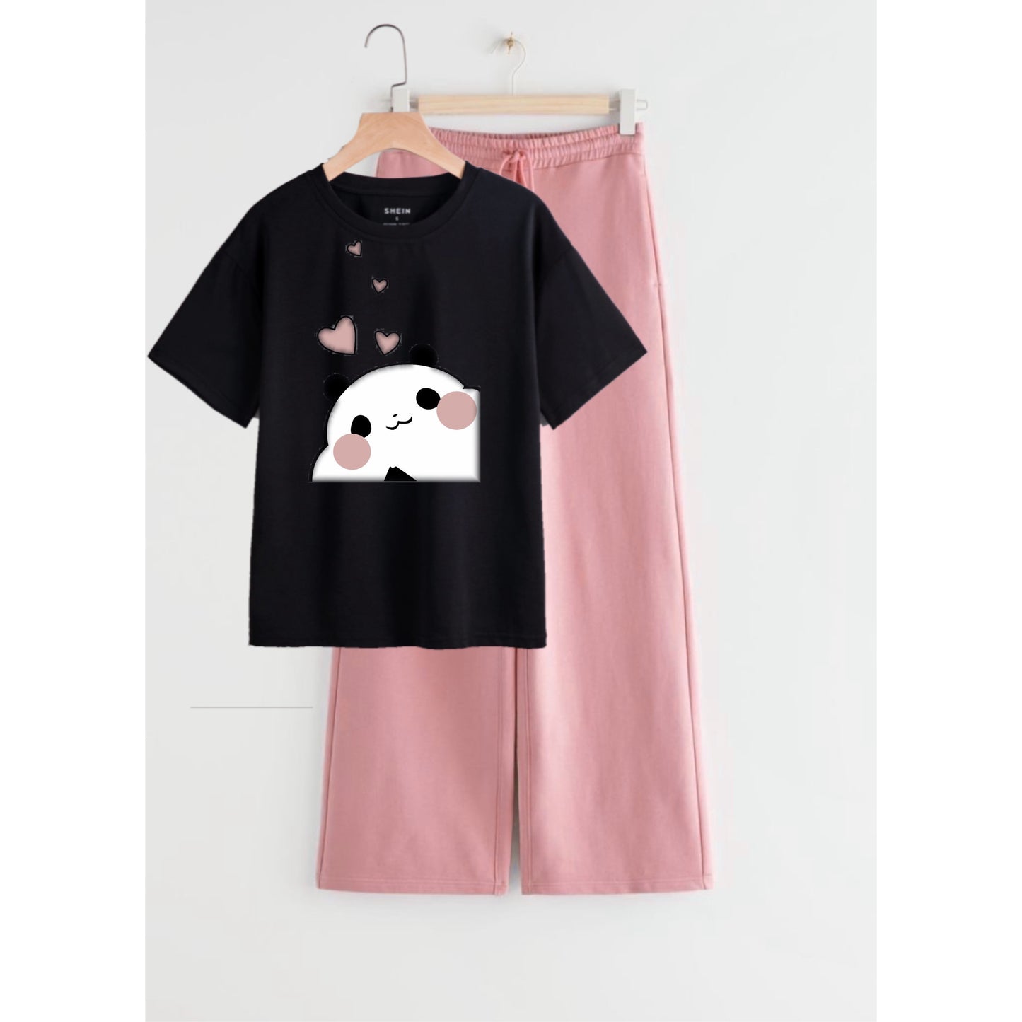 Love panda black pink flapper summer tracksuit