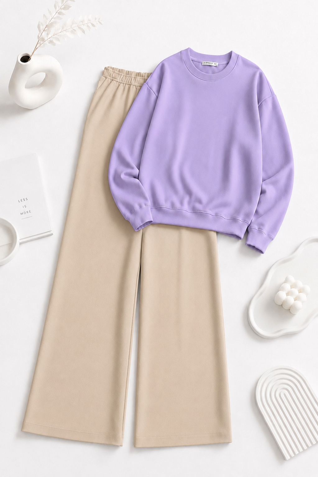 lilac Sweatshirt with  Beige Flapper Trouser Tracksuit