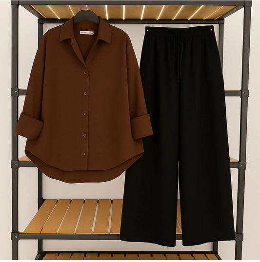 Brown button with black flapper trouser