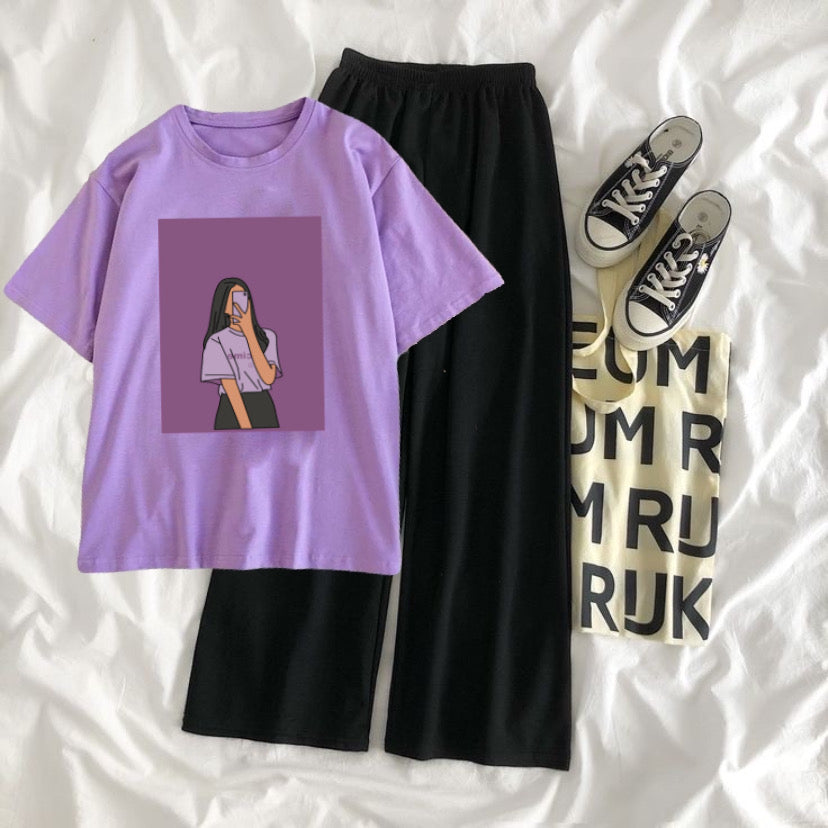 Selfie Girl Lilac Black Flapper Summer Tracksuit