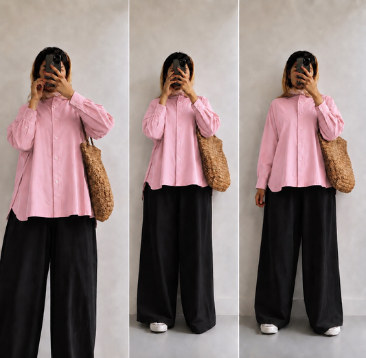 Pink button down with Black Flapper Cordset