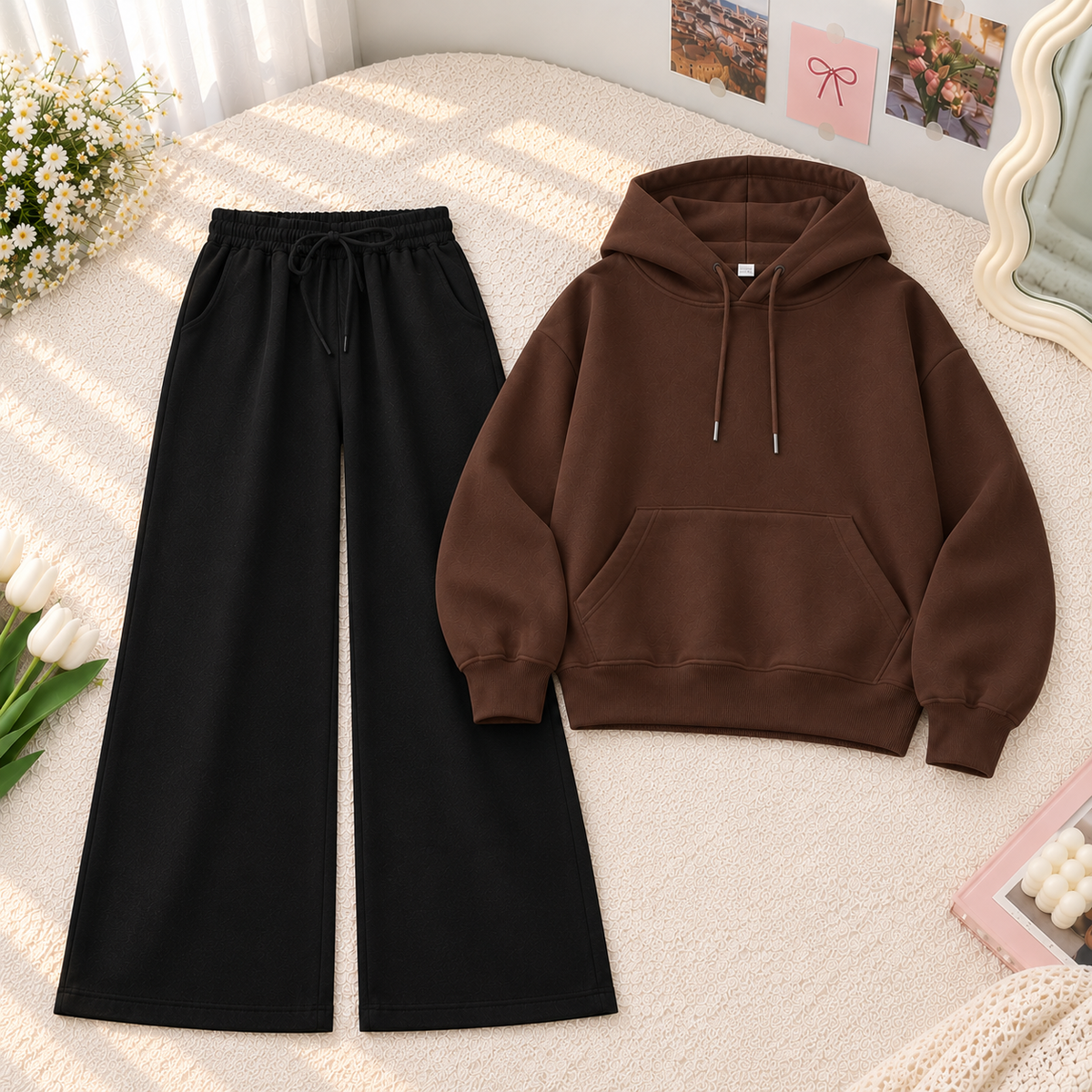 Brown Hoodie With Black Flapper Tracksuit