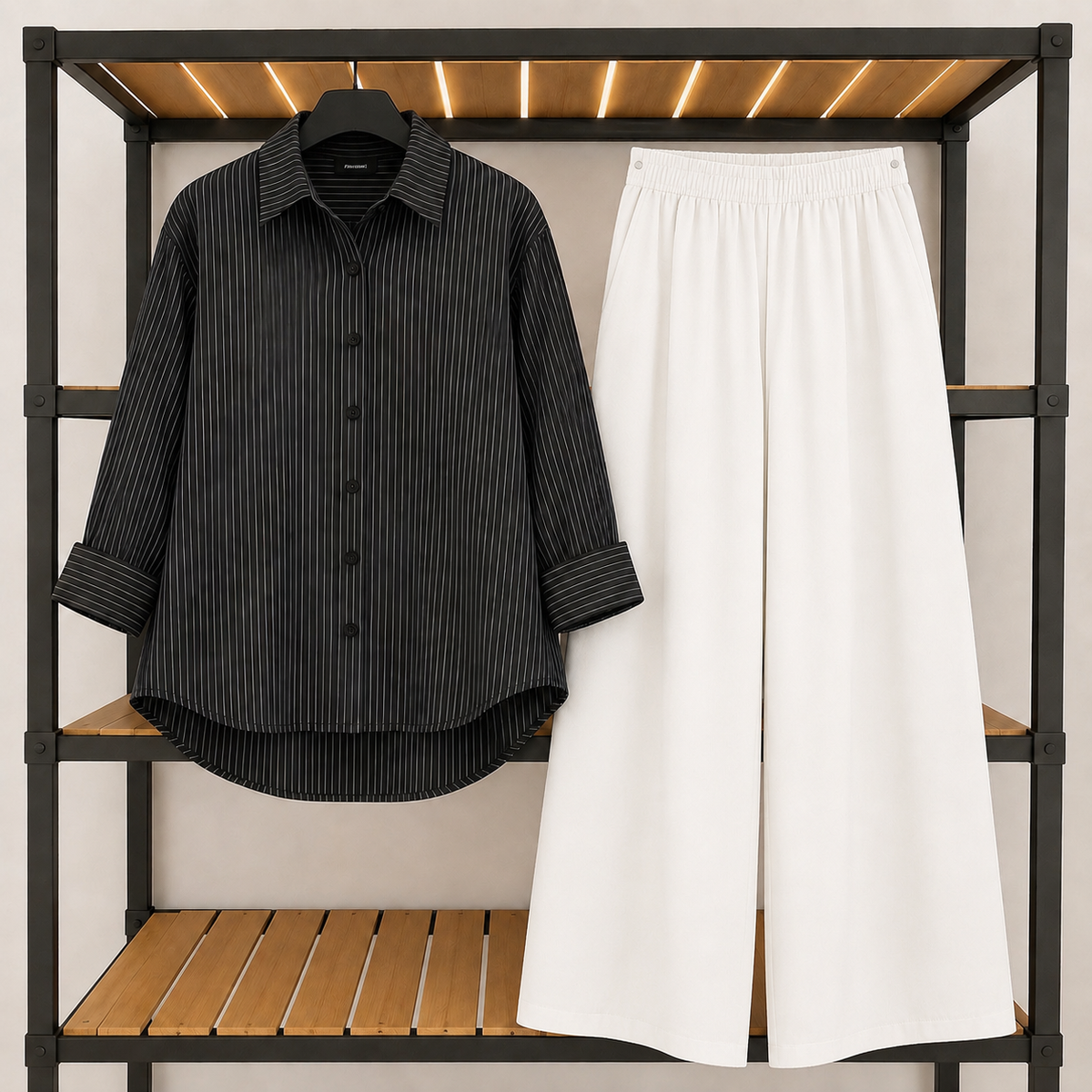 Black Pinstripe Button Down With Flapper Trouser