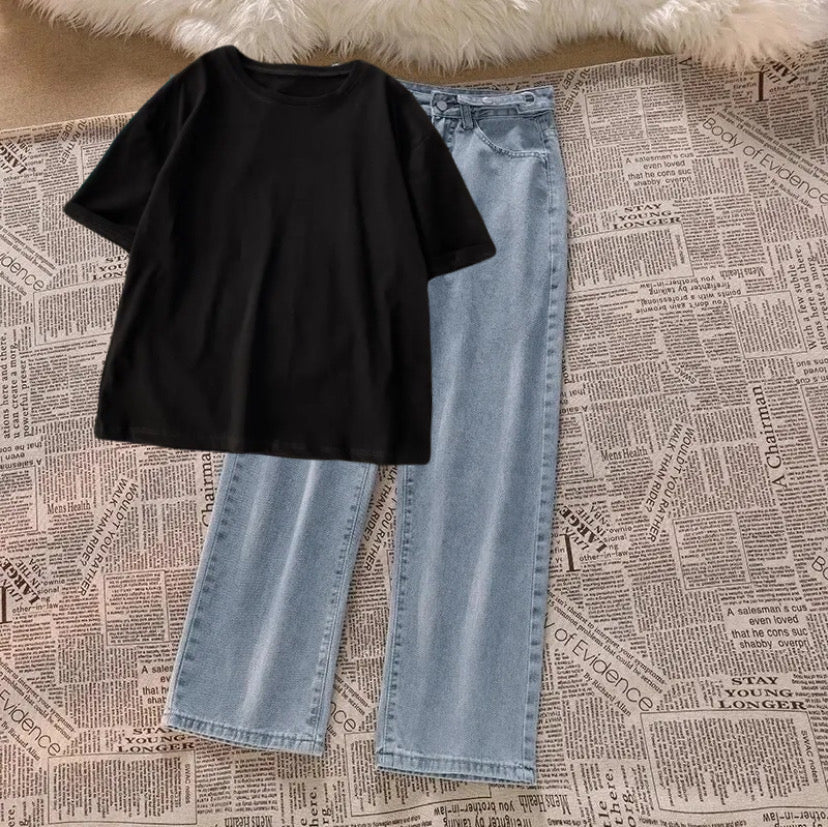 Combo wide leg jeans with Summer cool tshirt