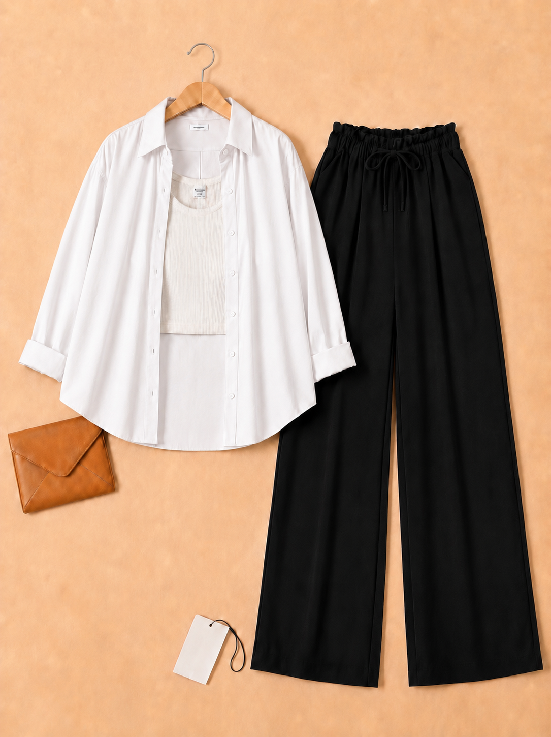 White button down with inner + Black flapper Trouser