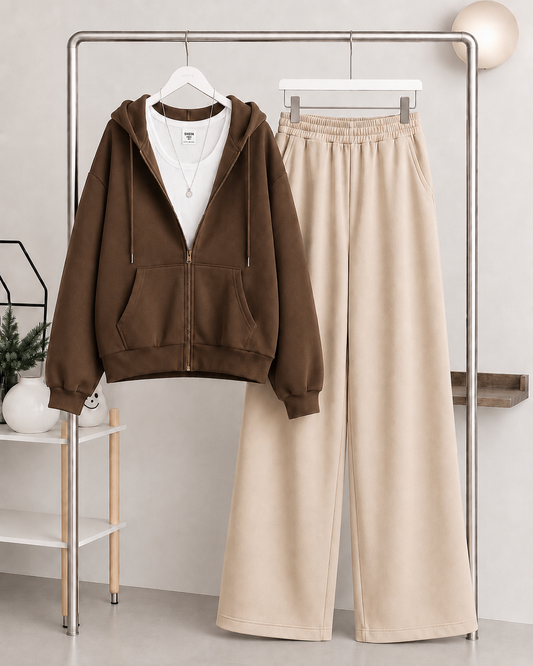 Brown Zipper + Inner with Skin Flapper Trouser Tracksuit