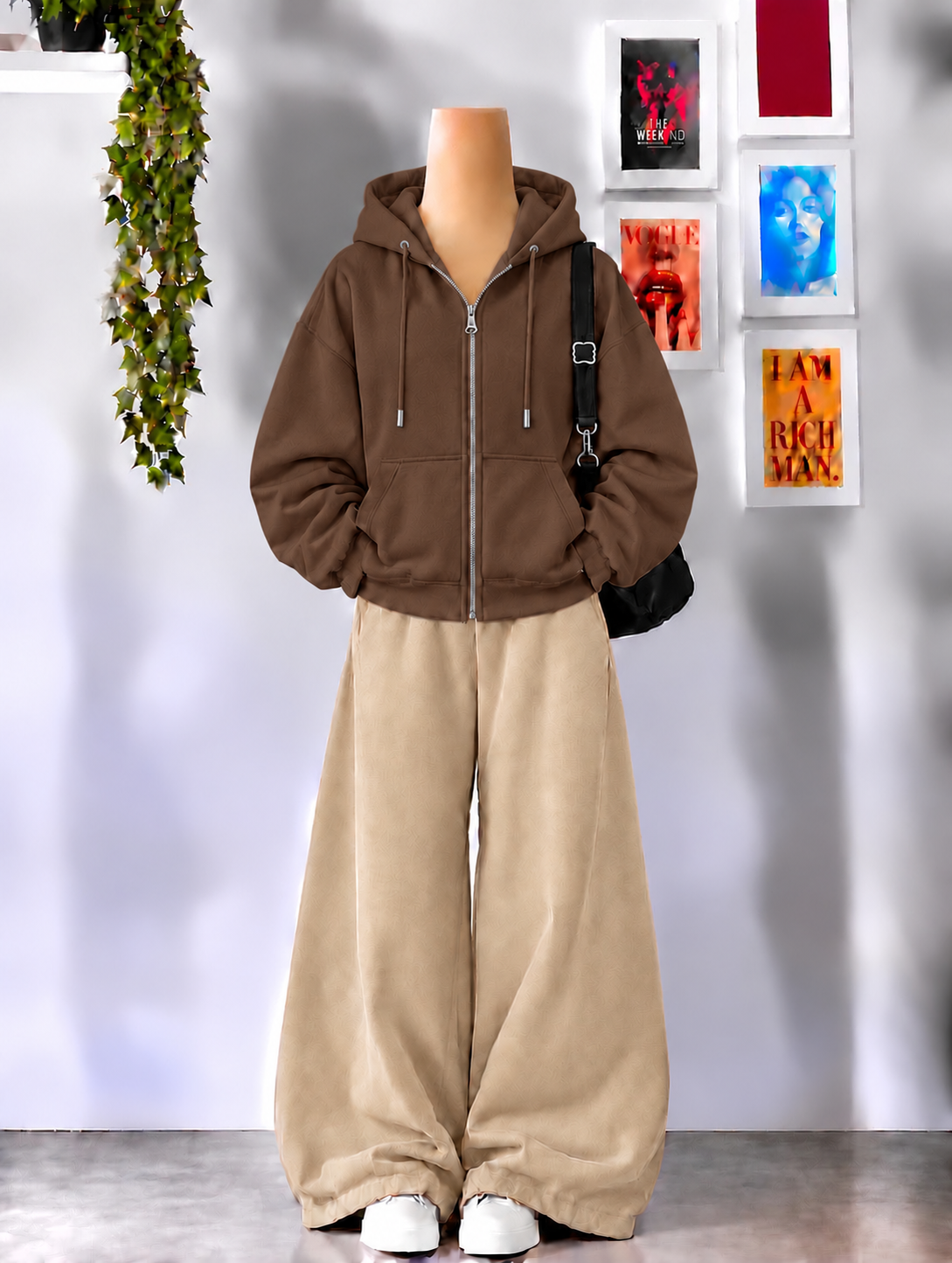 Brown Zipper With Beige Flapper Tracksuit