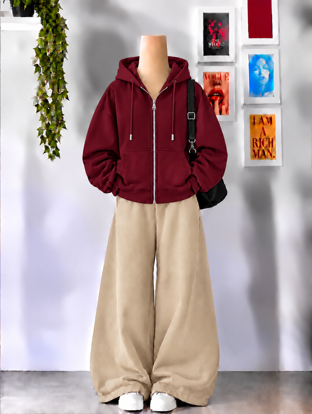 Maroon Zipper With Beige Flapper Tracksuit