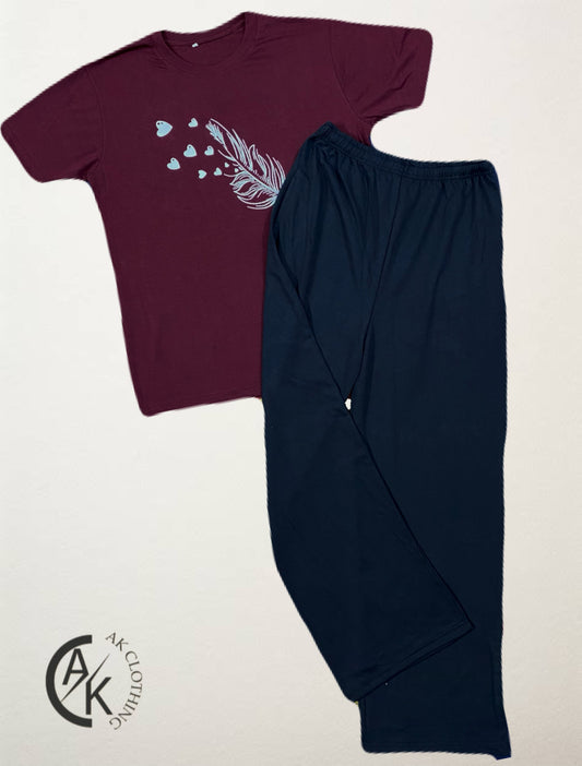 Feather leaf maroon black flapper summer tracksuit