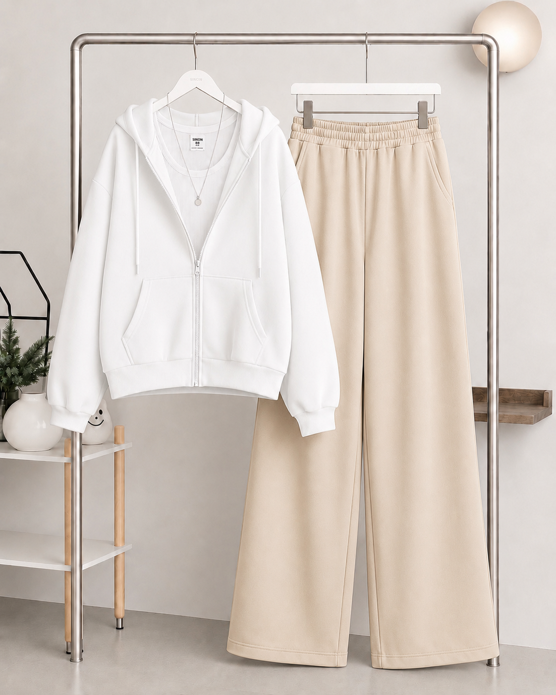 White Zipper + Inner with Skin Flapper Trouser Tracksuit