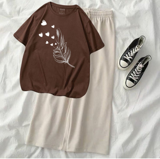 Feather Leaf Brown t-shirt beigh Flapper Track suit