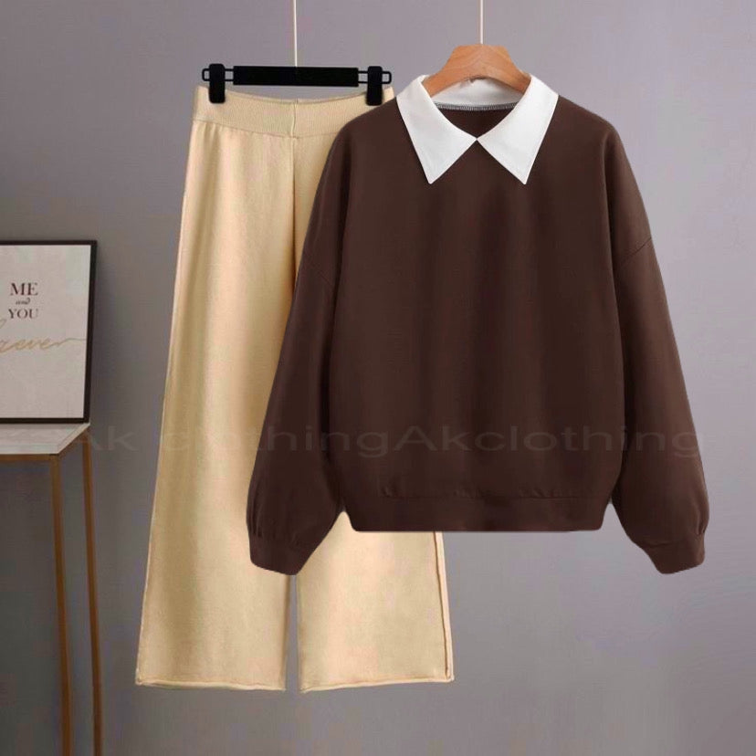 Brown Beigh Flapper Collar Cord-set – akclothing