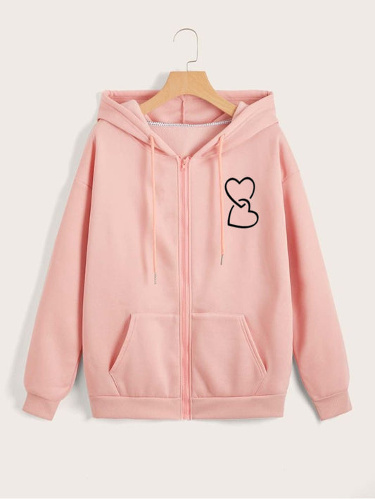 Zip-Up Hoodie Pink twin heart