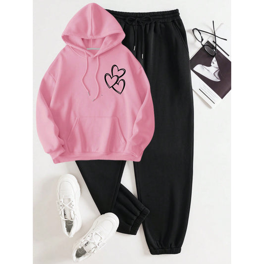 3heartp Pink Hoodie Black Trouser Tracksuit