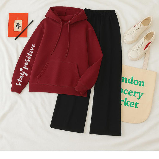 Stay positive sleeves Maroon Black Flapper Tracksuit
