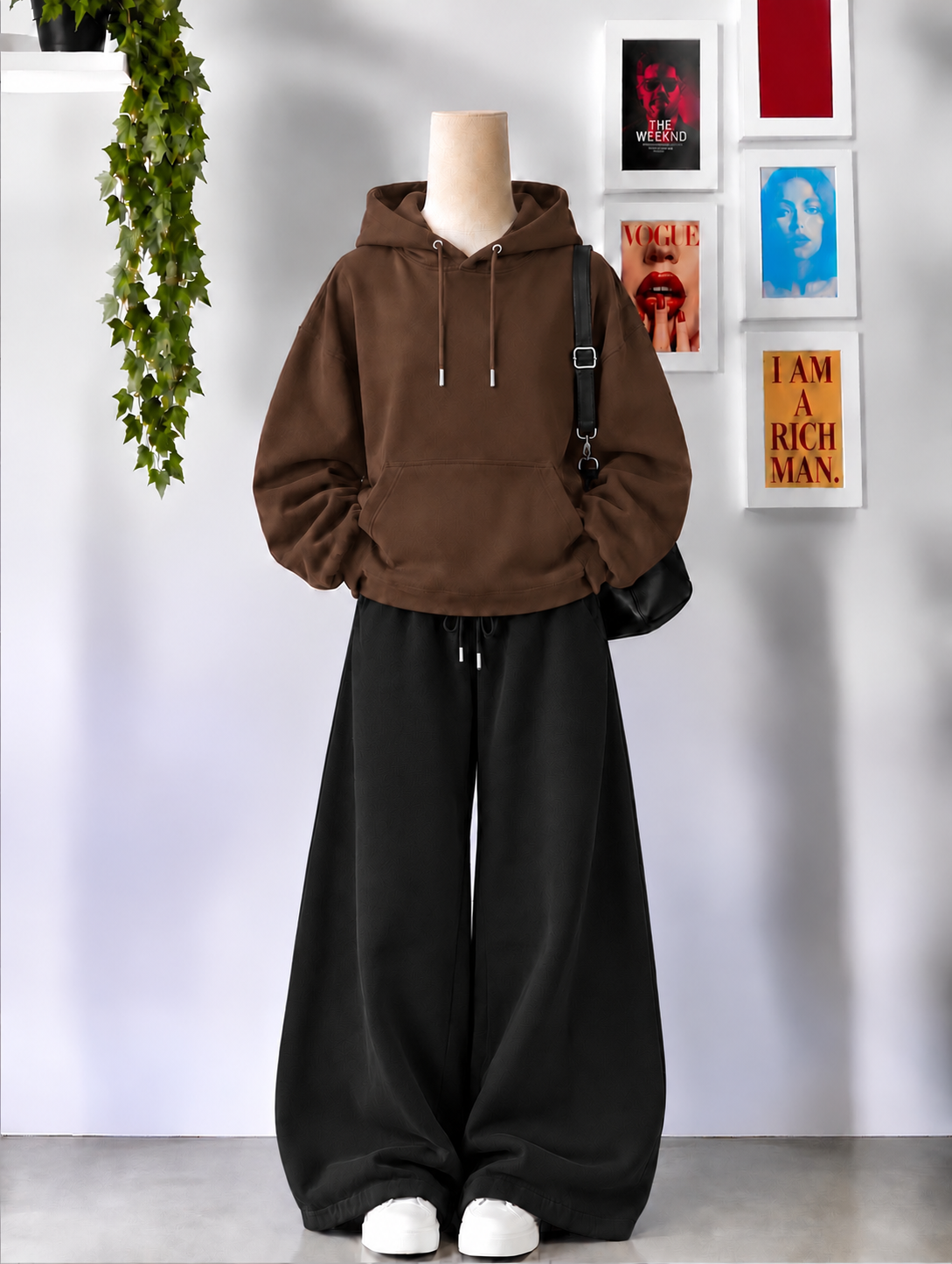 Brown Hoodie With Black Flapper Tracksuit