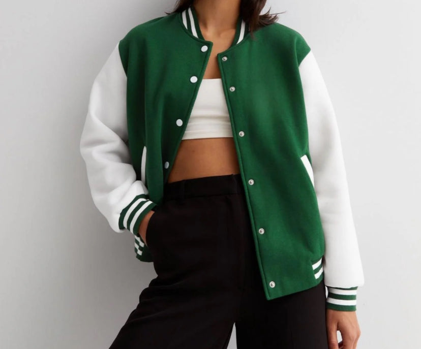 Green varesity jacket