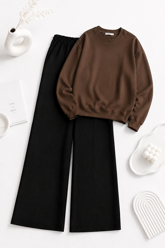 Brown Sweatshirt with Black Flapper Trouser Tracksuit
