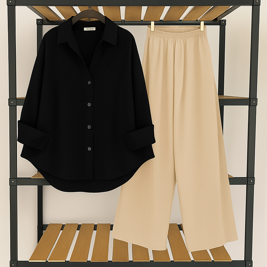 Black button down with skin flapper Trouser
