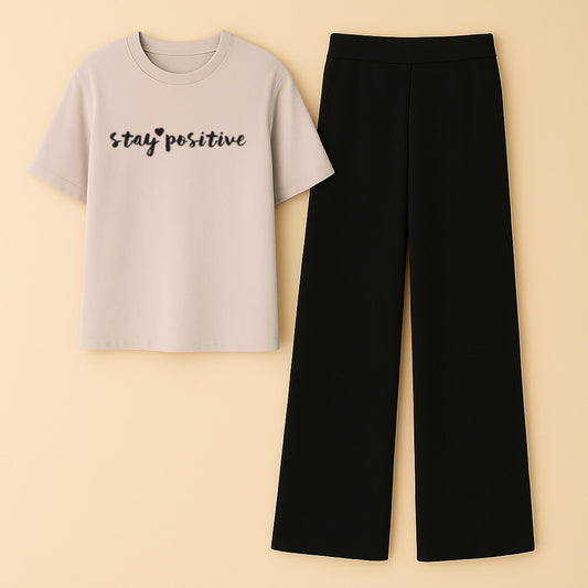 Stay positive Beige Black Flapper summer Tracksuit