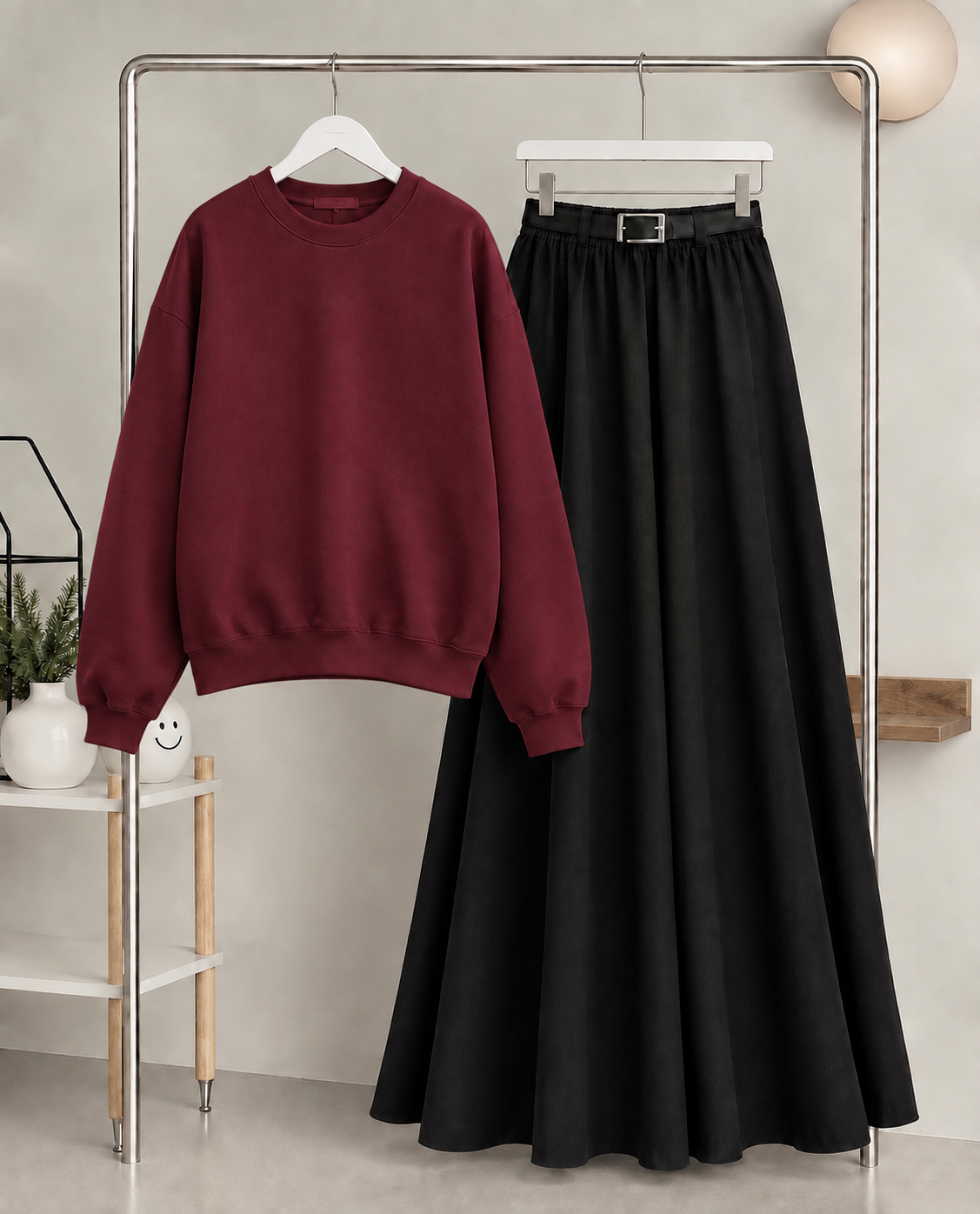 Sweat Shirt With Black Maxi Skirt